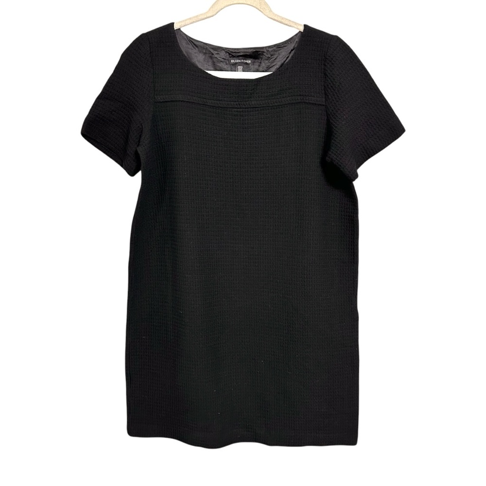 Eileen Fisher Womens Sz S Solid Black Waffle Textured Stretch Shift Dress